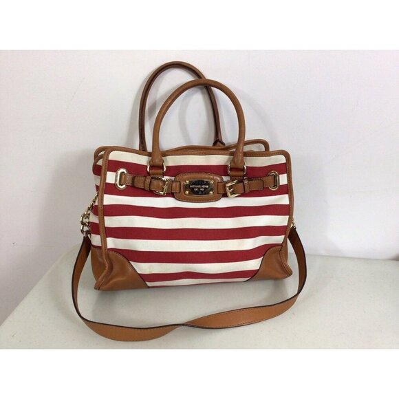 Michael Kors Stripe Red Purse Satchel Bag - Picture 6 of 10